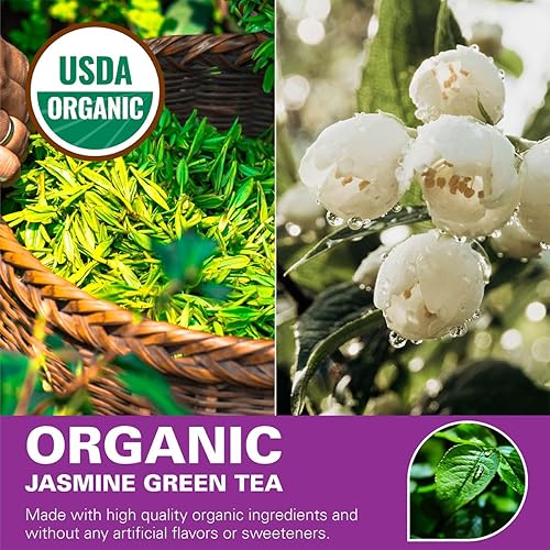 Miniatura 7 de WEETEE - Bolsas de té verde de jazmín orgánico, té verde con aroma a jazmín orgánico USDA, 100 unidades, refrescante y relajante, alternativa al