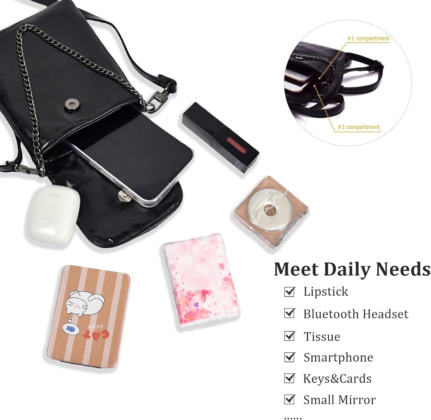 WITERY Small Crossbody Cell Phone Purse Gothic Leather Bag Shoulder Travel Purse - Image 4