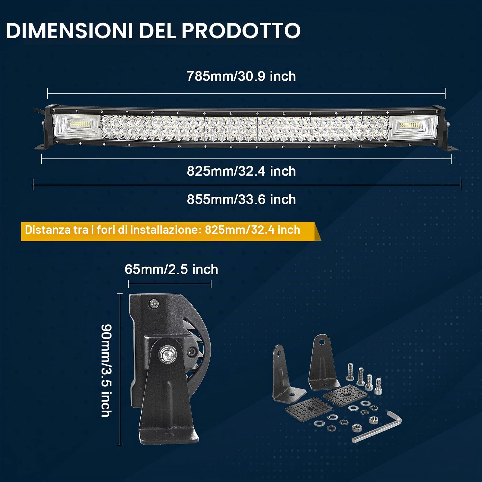 AUXTINGS 82 cm Barra luminosa a LED 405W tripla fila curva con kit di cablaggio ideale come interruttore per camion trattore 4x4 barca fuoristrada,per veicoli da 12V a 24V