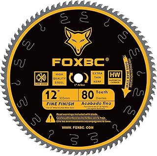 FOXBC 12 Inch Miter Saw Blade 80 Tooth Fine Finish Wood Crosscutting Saw Blade with 1 Inch Arbor