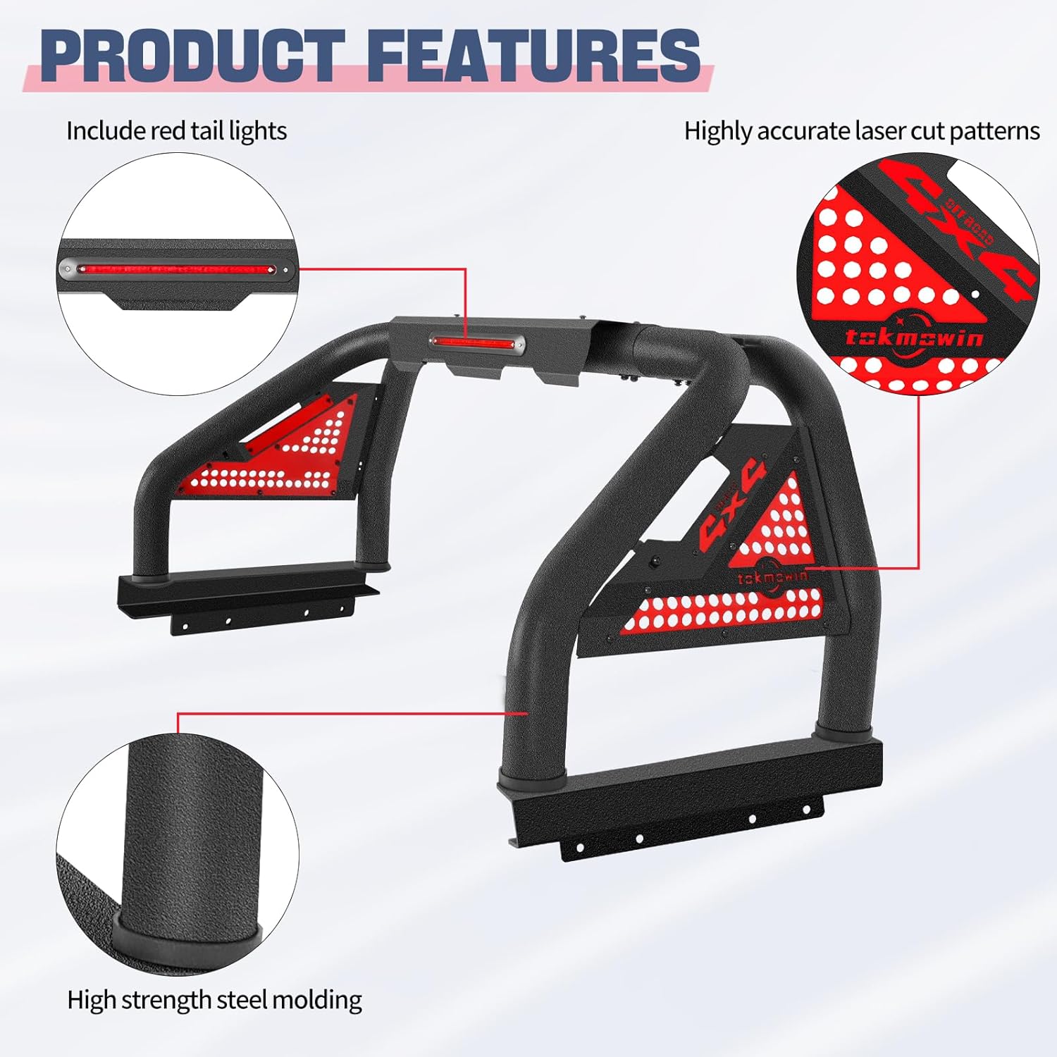 Truck Sport Roll Bar for Full Size Pickup Truck, Adjustable Sport Chase Rack Roll Bar Compatible with Ford F-150/F-250/F-350,Chevy Silverado,GMC Sierra,Ram 1500/2500/3500,Tundra,Toyota Sequoia,Titan