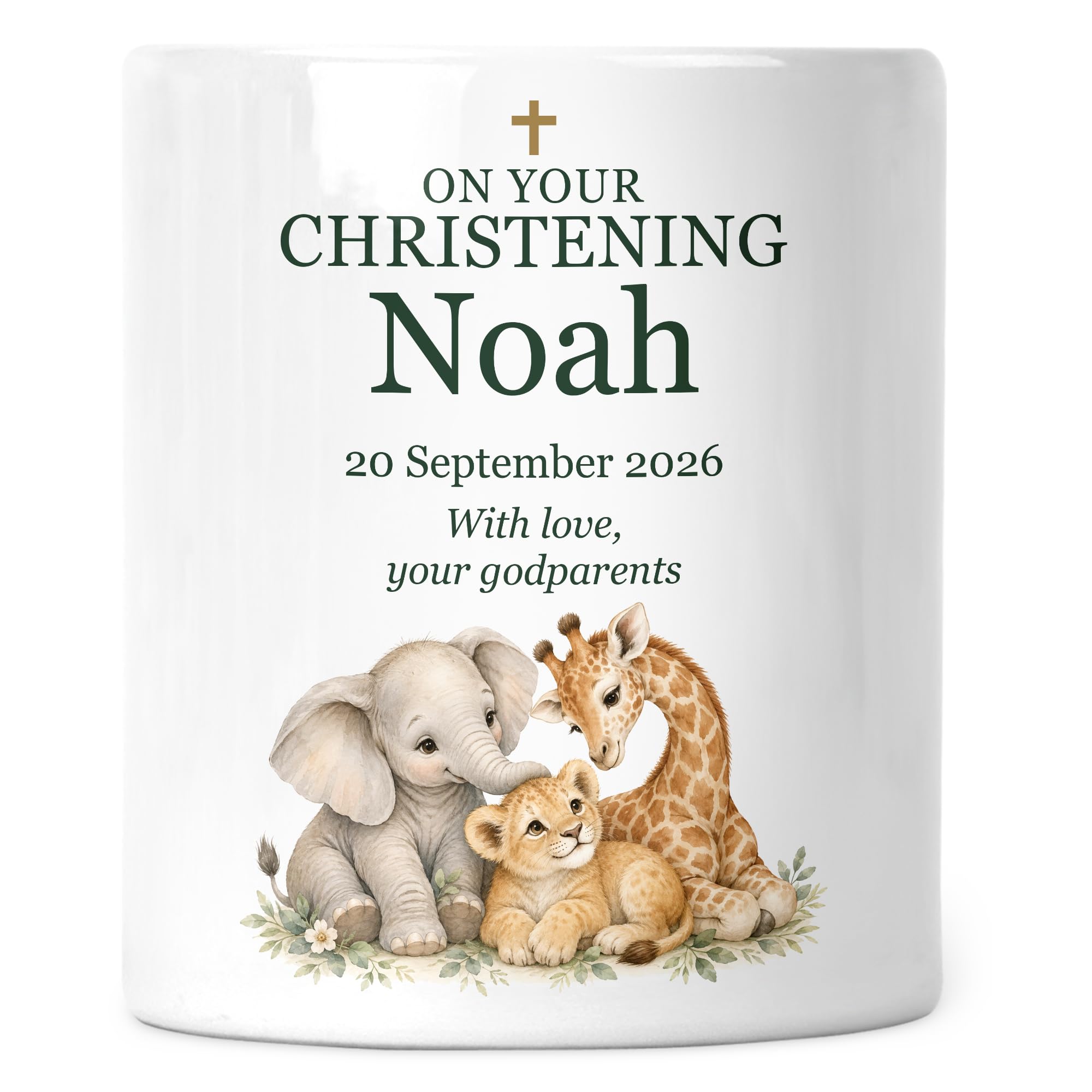 Personalised Christening or Baptism Money Box - Safari Animals