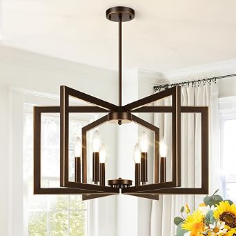 25"-61" Height Adjustable Modern Oil-Rubbed Bronze Chandelier for Dining Room, No Assembly Required Dining Room Light Fixture Over Table, Industrial Metal Pendant Lights Fixture for Kitchen Island