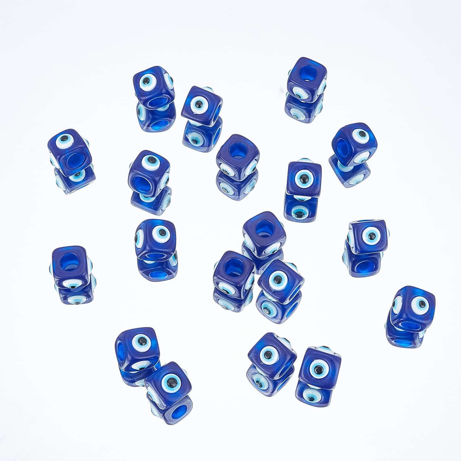 20 Perline Malocchio Cubo In Resina Blu Reale | 14.5 Mm Con Foro 6.5 Mm | Spacer Per Bracciali E Collane Fai Da Te - 3