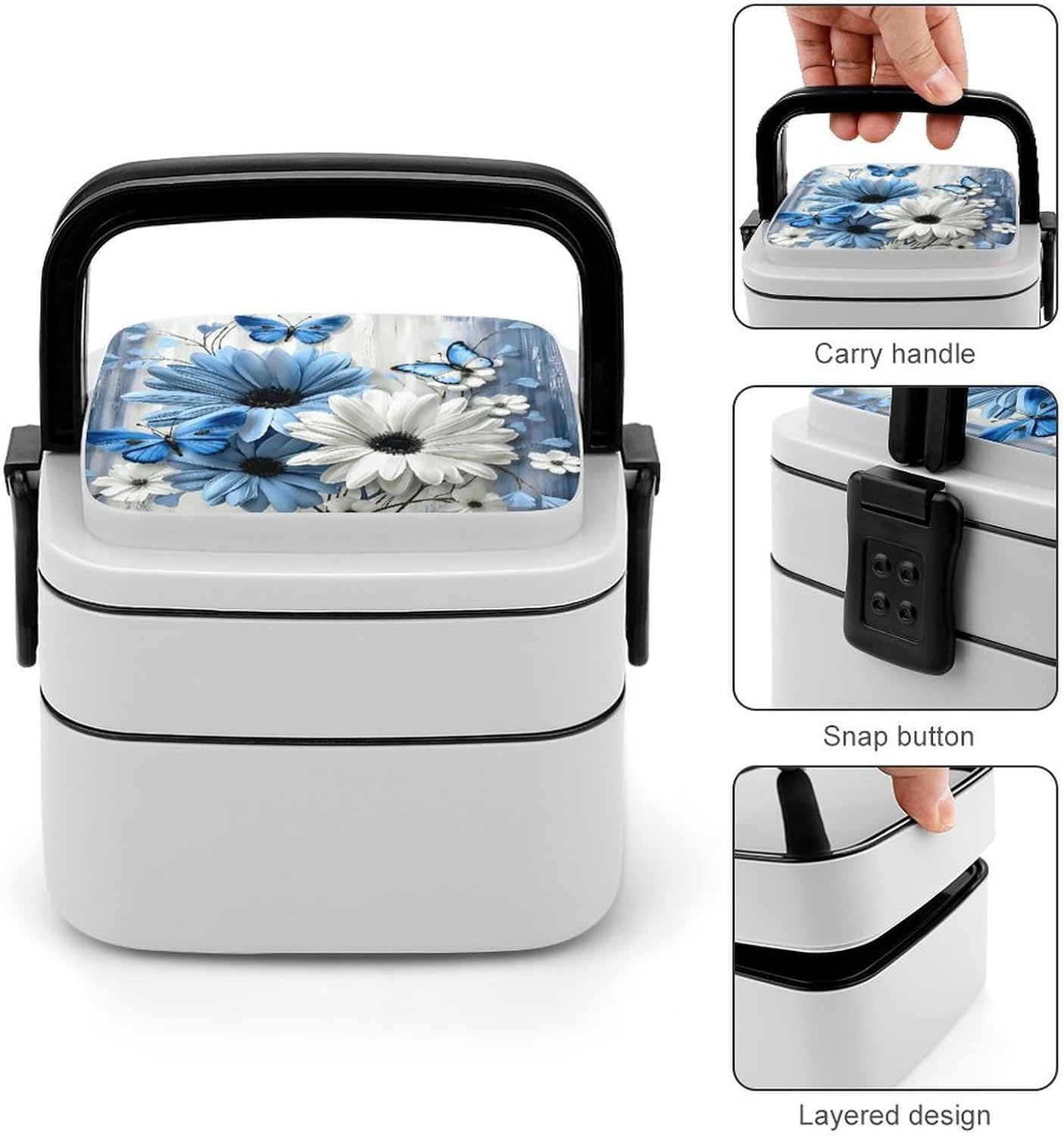 Daisies And Butterflies Bento Lunch Box for Adults 2 Layers image 5