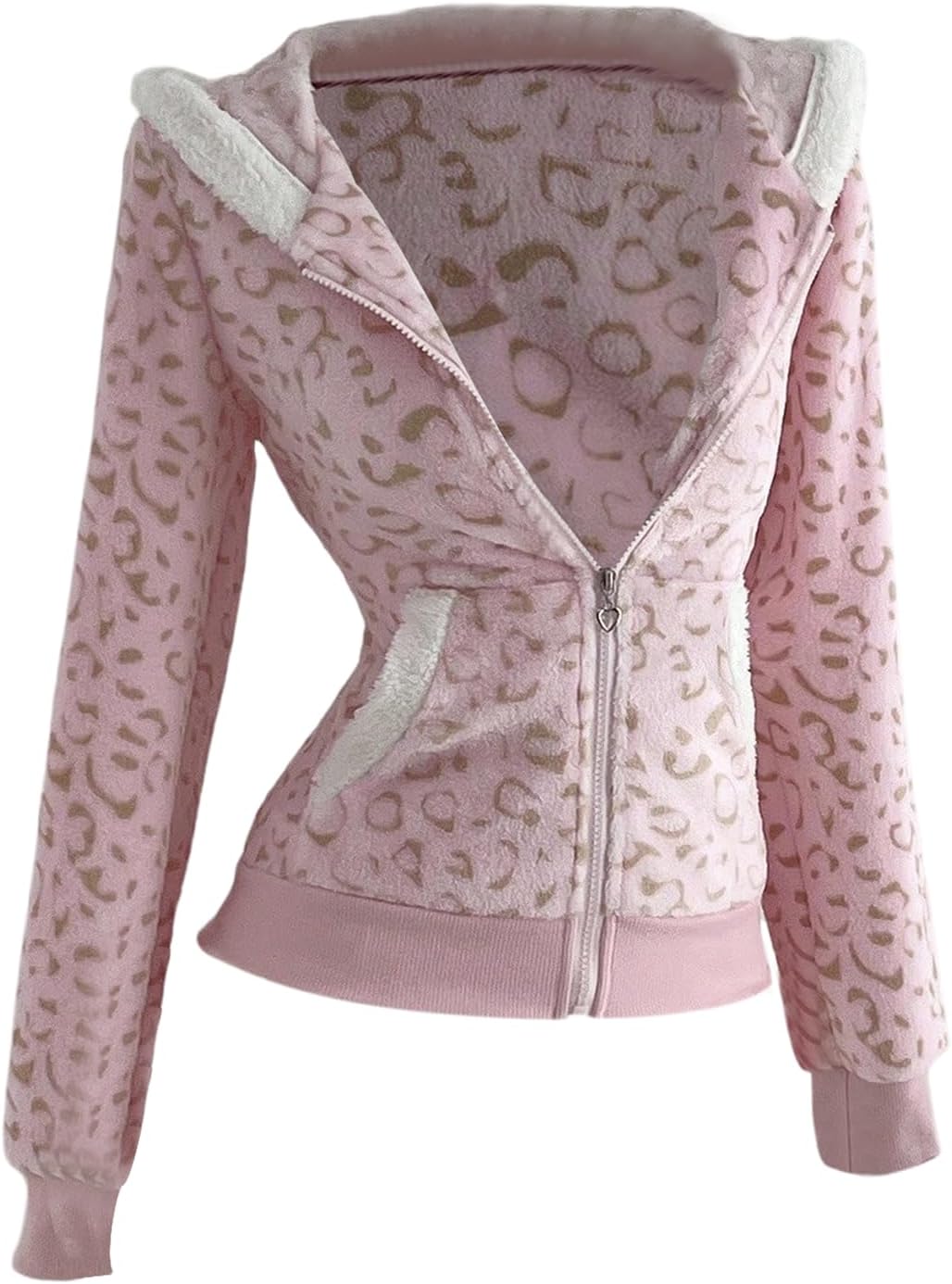 SOLY HUX Leopard Print Zip Up Hoodies for Women Cheetah Fleece Sweatshirts Fitted Jacket Y2K Hoodies for Teen Girls