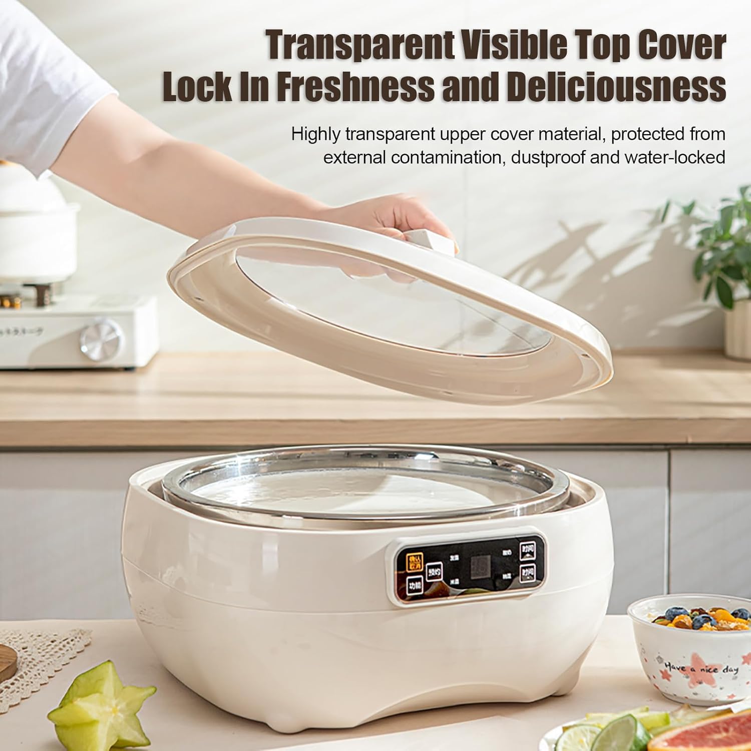 Urządzenie do jogurtowania o mocy 80 W, 8 l, automatyczne urządzenie z regulowaną temperaturą i wyświetlaczem LCD, wykonane ze stali nierdzewnej 304 do domowego jogurtu, natto i wina ryżowego
