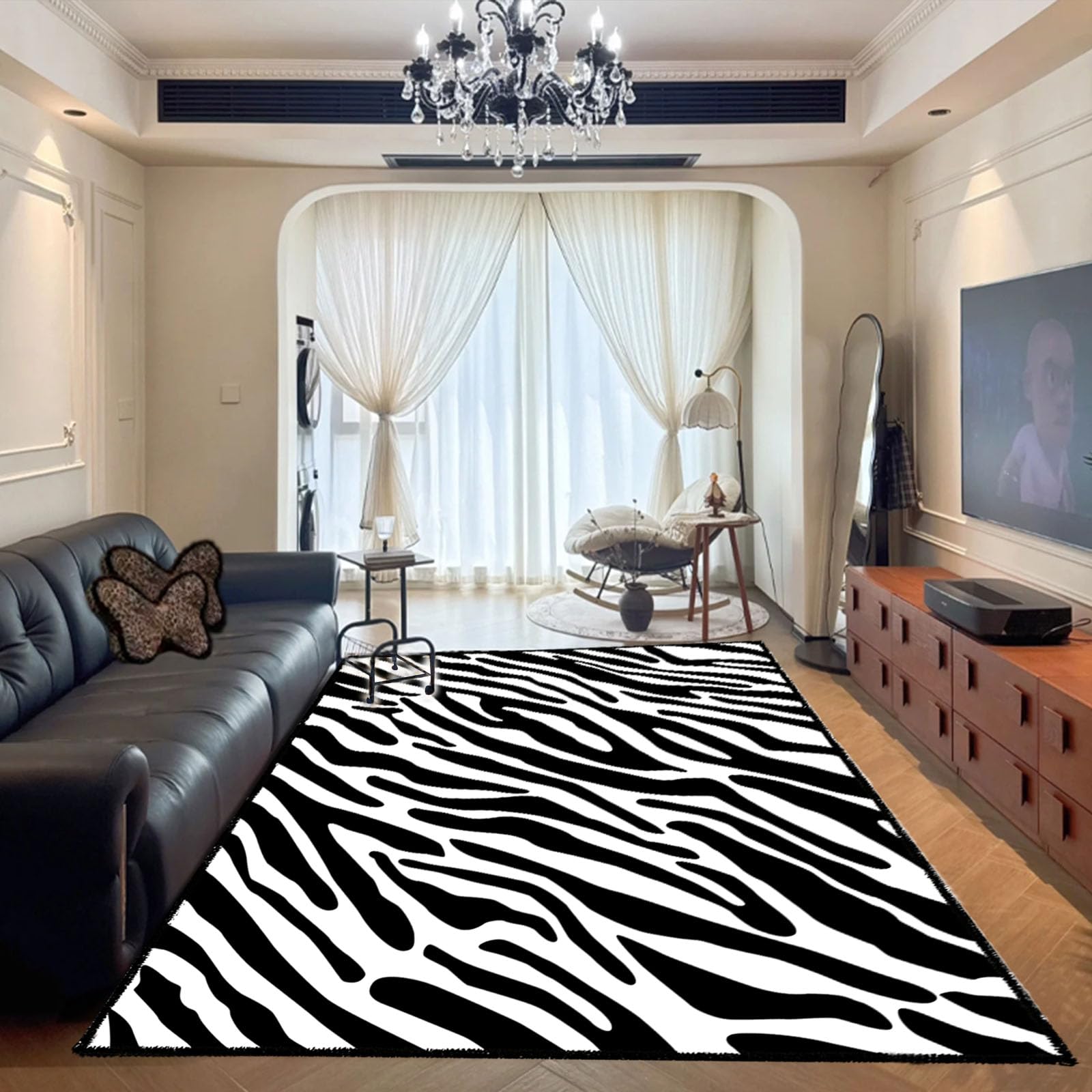 HOJOMACA Zebra Rug, 5×7ft, Cute Faux Black and White Print Carpet, Non-Shedding Easy Care, for High Traffic Areas, Living Room, Bedroom,Home Office