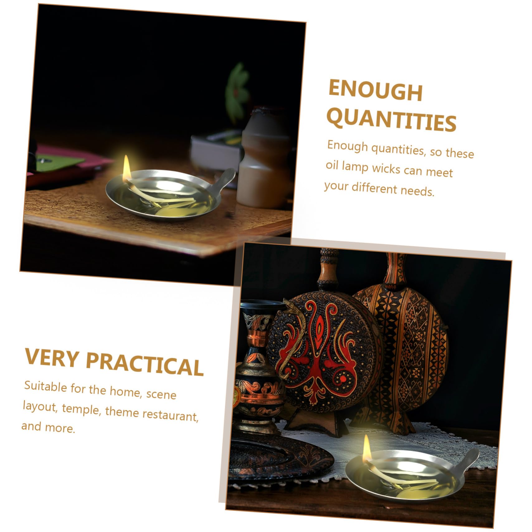 CIYODO 1Set Oil Lamp Wicks Natural DIY Wooden Wicks with Oil Dishes for Traditional Lanterns and Butter Lamps for Home Decor and Buddhist Ceremonies