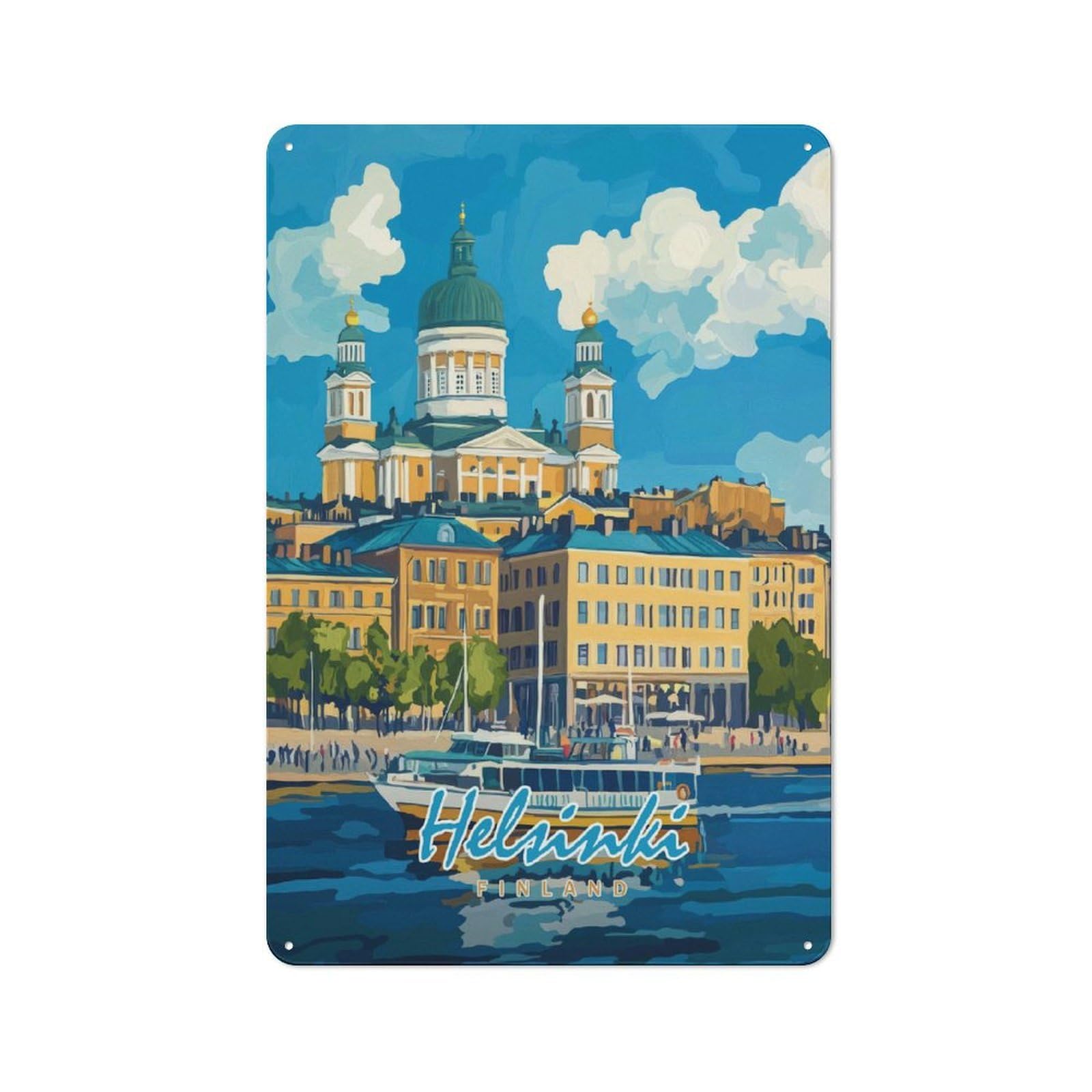 Junmoney Style-5 Helsinki Cityscape Metal Wall Art Sign 30X20cm, Vintage Old Style Wall Plaque For Living Room, Hallway, Kitchen Or Cafe