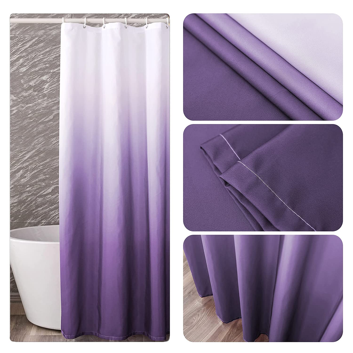 Cortina Bano Peva 180x180 Cortina De Ducha Impermeable 180x180cm - Color  Morado Degradado Con 12 Anillos Cortinas De Ducha Para Baño, image size:1500x1500