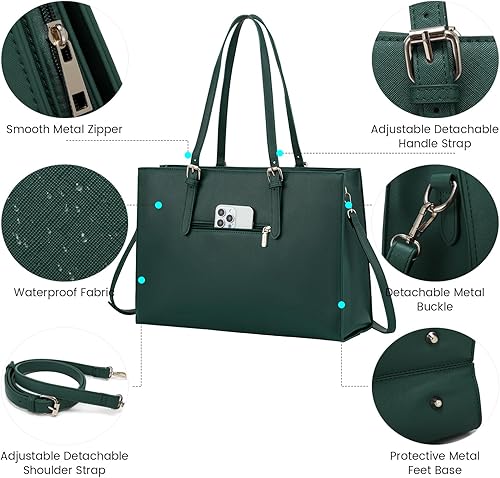 Miniatura 3 de LOVEVOOK Bolsa para laptop para mujer, bolsa de mano de gran capacidad, juego de bolso de hombro de cuero, maletín de trabajo profesional para