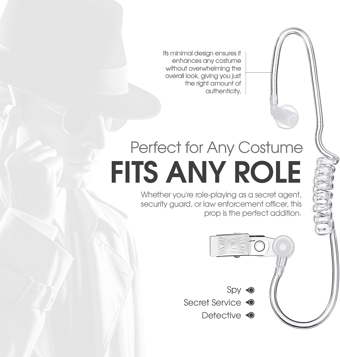 Vaulted Skulls & Co Secret Service Spy Earpiece Prop Accessory | Detective Ear Piece Accessory