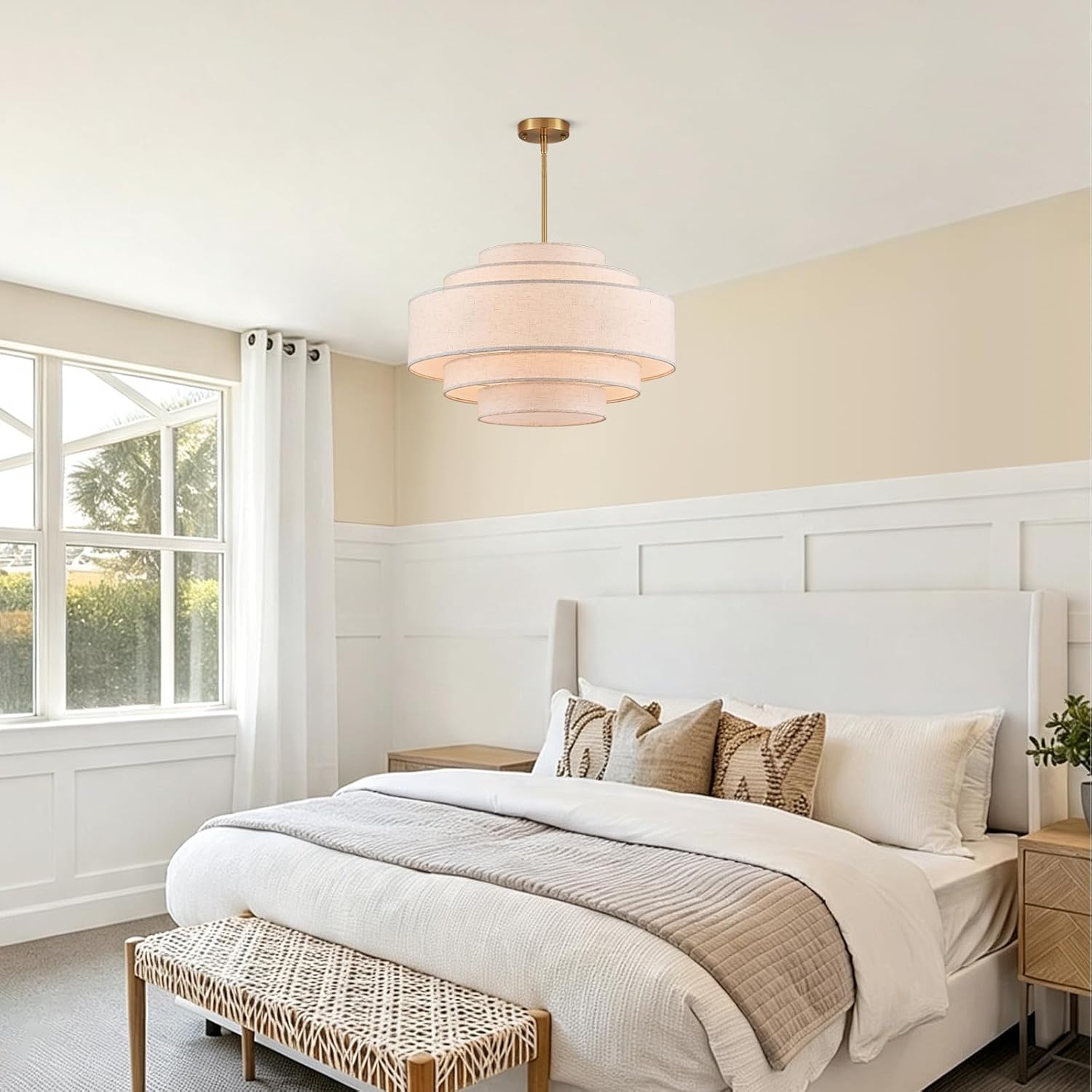 25.6" Modern Large Drum Chandelier, 6-Light Golden Light Fixture thumbnail