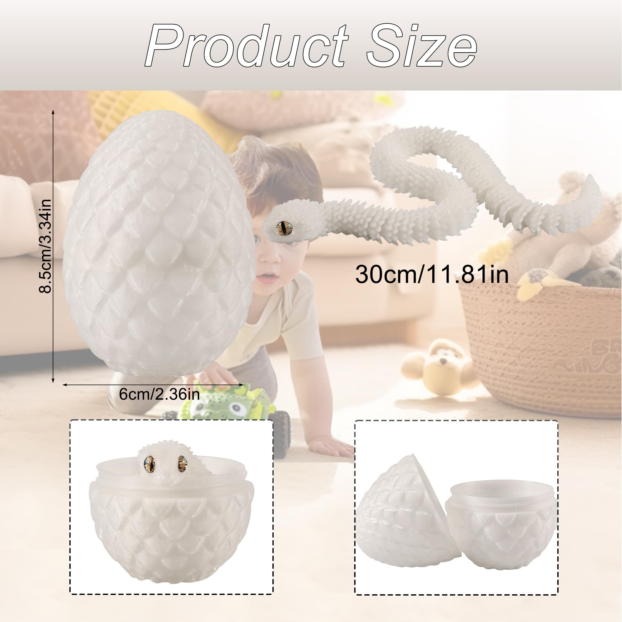Joycabin 3D Printed Animals, 3D Printed Snake Fidget Toy, Easter 3D Printed Dragon Egg Snake Eggs - Image 2