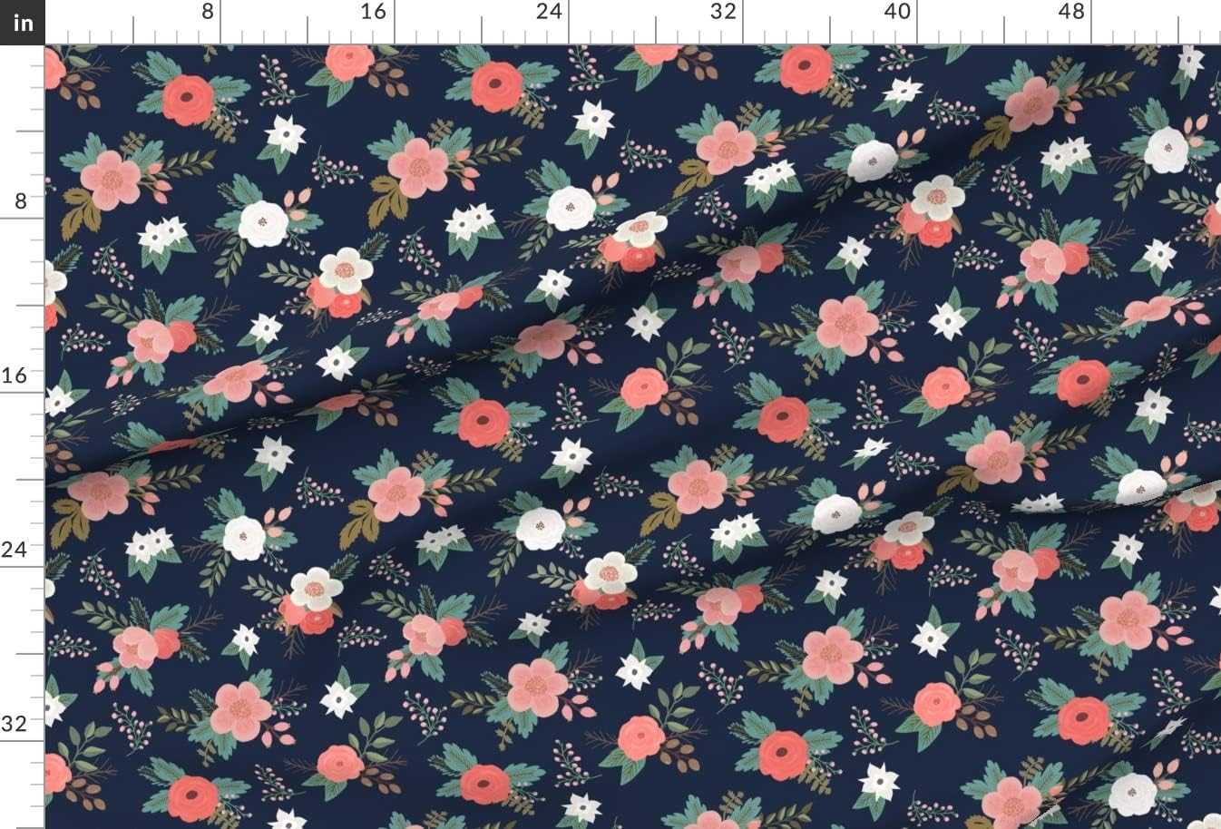 Spoonflower Fabric - Navy, Floral, Bouquets, Coral, Spring, Nursery, Pink, Flowers, Printed on Minky Fabric by The Yard - Sewing Baby Blankets Quilt Backing Plush