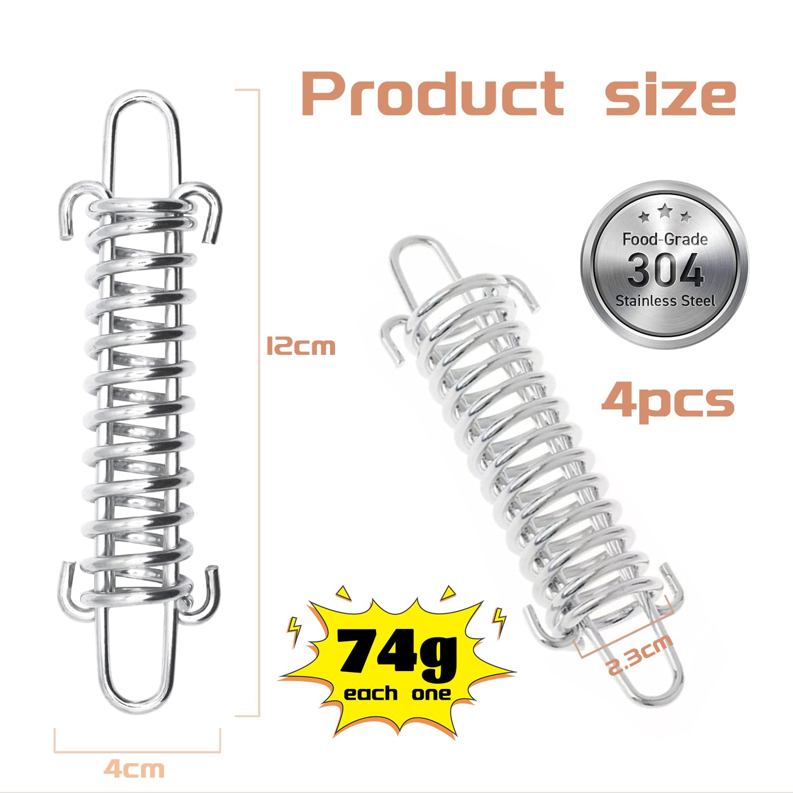 IOSPKKIO Lot De 4 Ressorts De Tension Inox 304 - Tendeurs Câbles Pour Voile Ombrage, Auvent, Laisse Chien - Fixation Robuste Anti-Vent