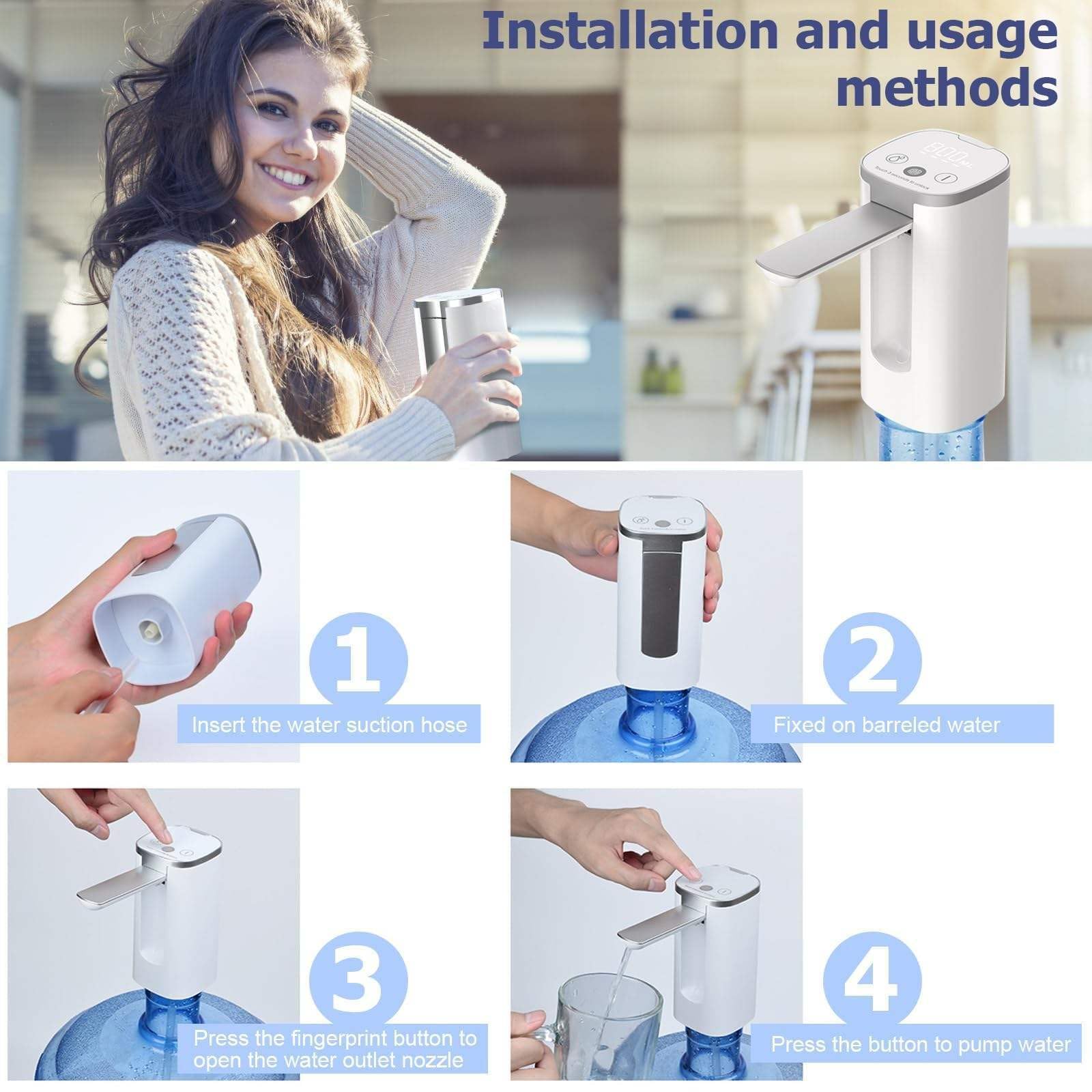 Qlect Magic Automatic Electric Water Dispenser Pump for 20 Litre Bottle Portable Water Pump Dispenser for Home, Office, and Outdoors | 1200 mAh C-Type Fast Charging Battery 1