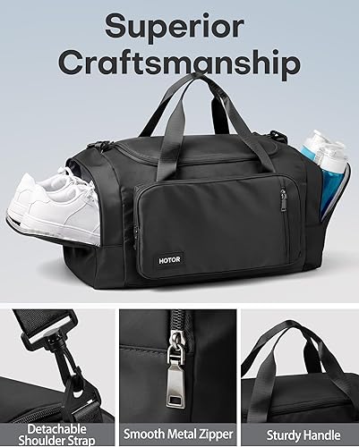 Miniatura 5 de HOTOR Bolsas de gimnasio para hombres y mujeres Bolsa de lona espaciosa con compartimento para zapatos y bolsillo húmedo, bolsa de mano para fin de