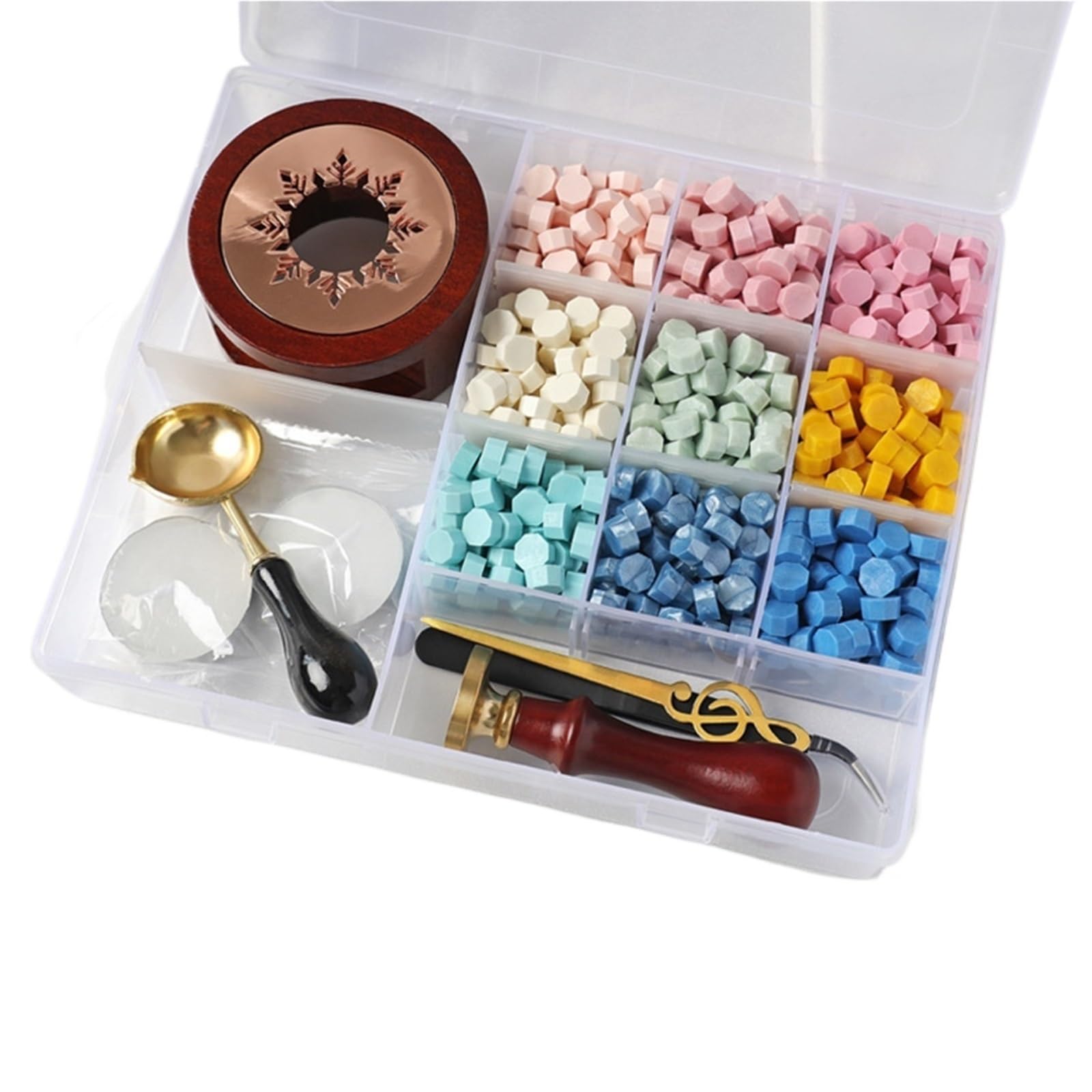 Ceralacca Kit Sigillo Di Ceralacca | Set composto da timbri con sigillo di cera, perline di cera e strumenti confezionati in una confezione trasparente(SetB)