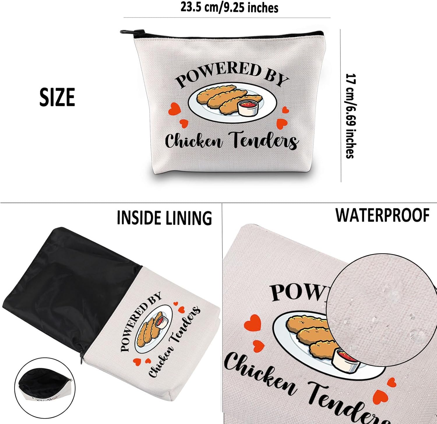 G2TUP Funny Chicken Tenders Gift Powered by Chicken Tenders Makeup Bag Chicken Tenders Lover Cosmetic Bag Funny Foodie Gift (Chicken Tenders MB) image 3