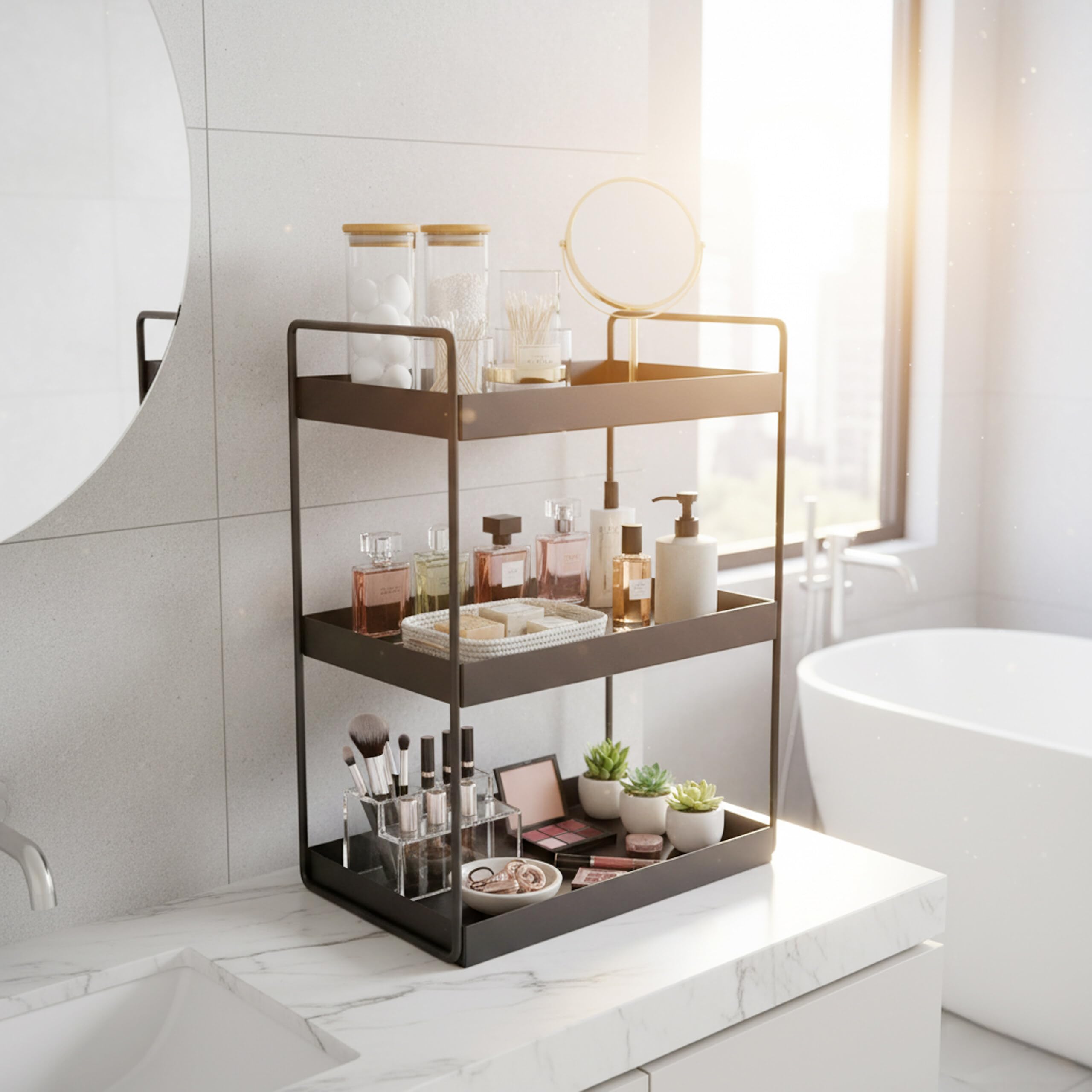 Relaxdays Scaffale per spezie, 3 ripiani, salvaspazio, organizer cucina, HLP: 44 x 26 x 18 cm, metallo, nero
