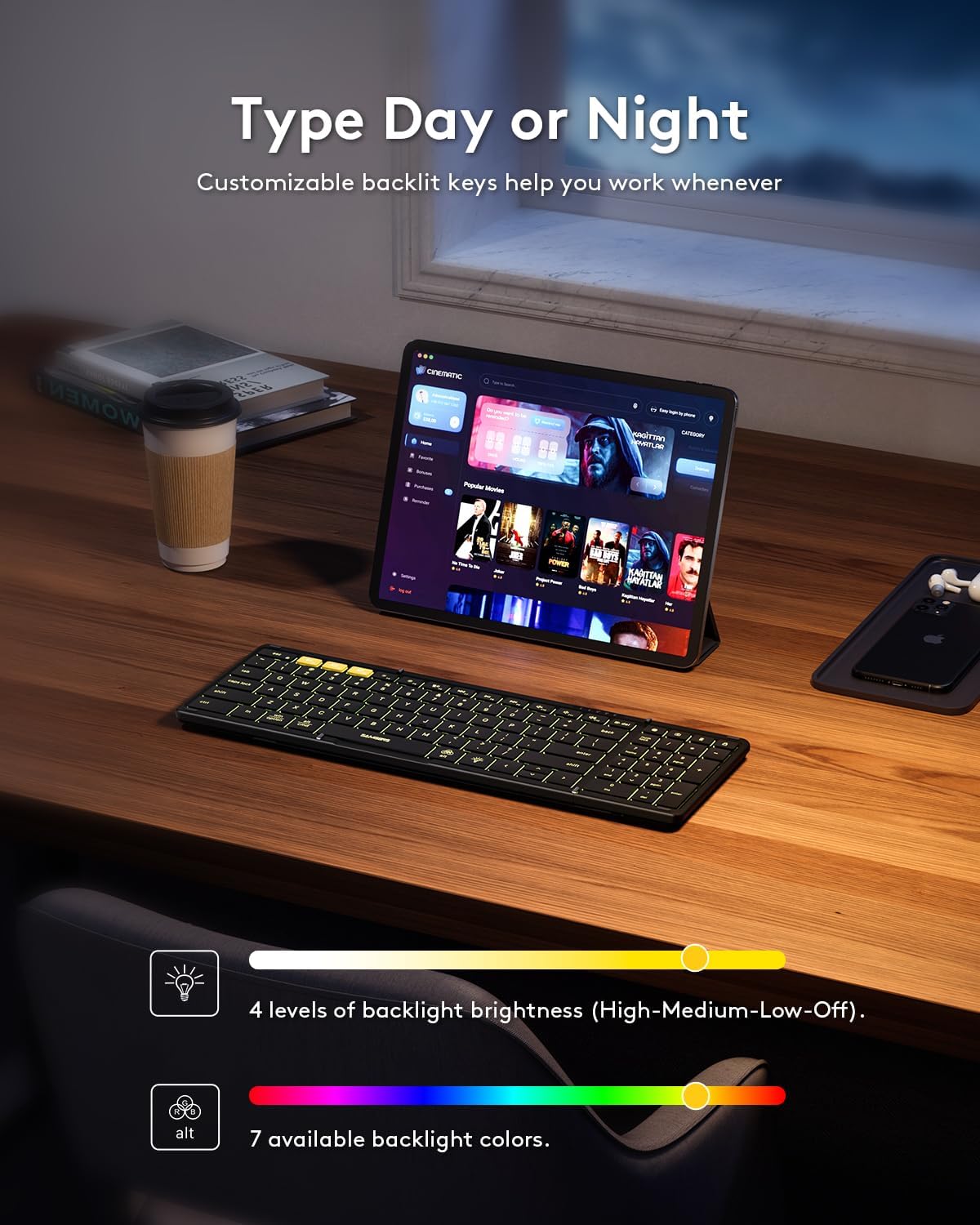 Samsers Foldable Bluetooth Keyboard with Numeric Keypad, Full-Size Wireless Folding Keyboards with Backlight, Portable Travel for iOS Android Windows Mac OS, Support 3 Device(BT5.1 x 3), Black - Image 3