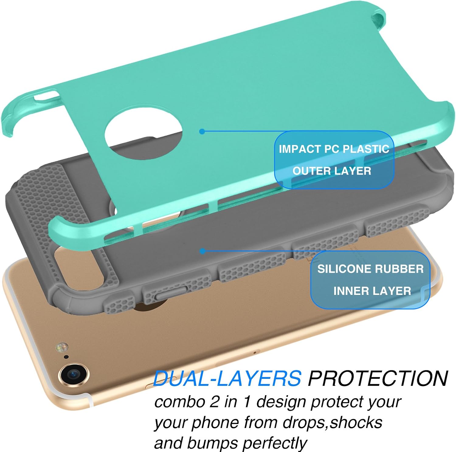 Tekcoo iPhone 6S Case, (TM) iPhone 6 / 6S (4.7 INCH) [Shock Absorbing] [Scratch Proof] Hybrid Impact Defender Slim Hard Case Cover Plastic Shell Outer +TPU Rubber Silicone Inner [Turquoise/Grey]