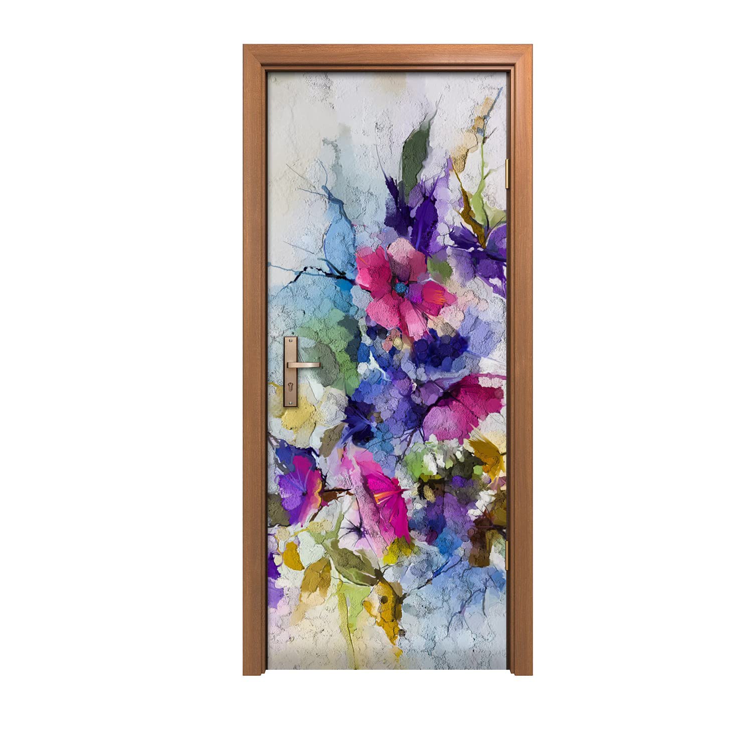 Autocollant de porte 90x200cm pour rénover sans peindre avec branche de fleurs