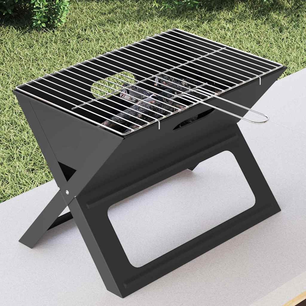 Grill outdoorowy, czarny, ze stali, 46 x 31 x 31 cm, kompaktowy, przenośny grill na taras, balkon, kemping, o wydajnym rozmiarze i wytrzymałym materiale, do grillowania bez dymu