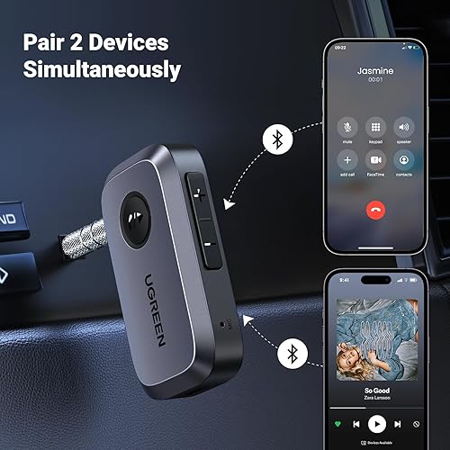 Miniatura 17 de UGREEN Adaptador Bluetooth 5.4 para automóvil, llamadas manos libres y cancelación de ruido, adaptador AUX a Bluetooth para automóvil, receptor