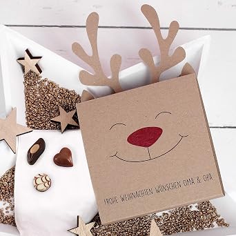Herz & Heim Chocolates for Christmas Personalised with Desired Text - Christmas Chocolates in Reindeer Design as a Gift Idea