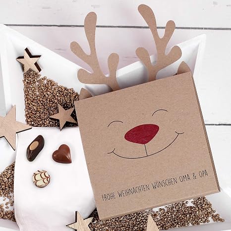 Herz & Heim Chocolates for Christmas Personalised with Desired Text - Christmas Chocolates in Reindeer Design as a Gift Idea