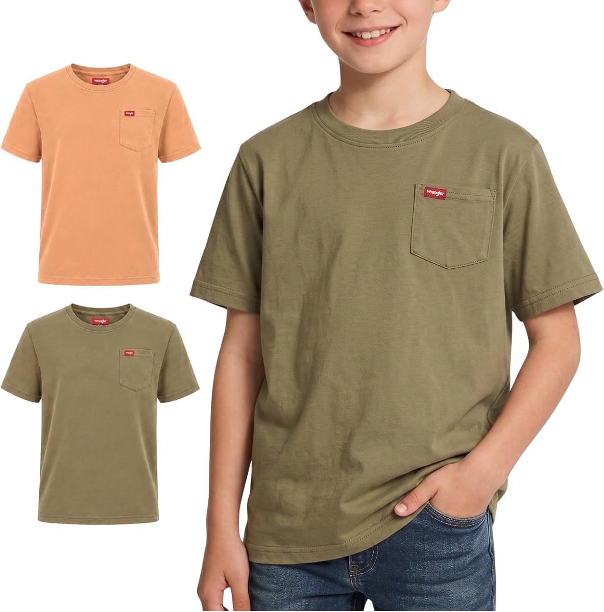Pack de 2 camisetas para niño - Camiseta de cuello redondo con bolsillo, mezcla de algodón suave