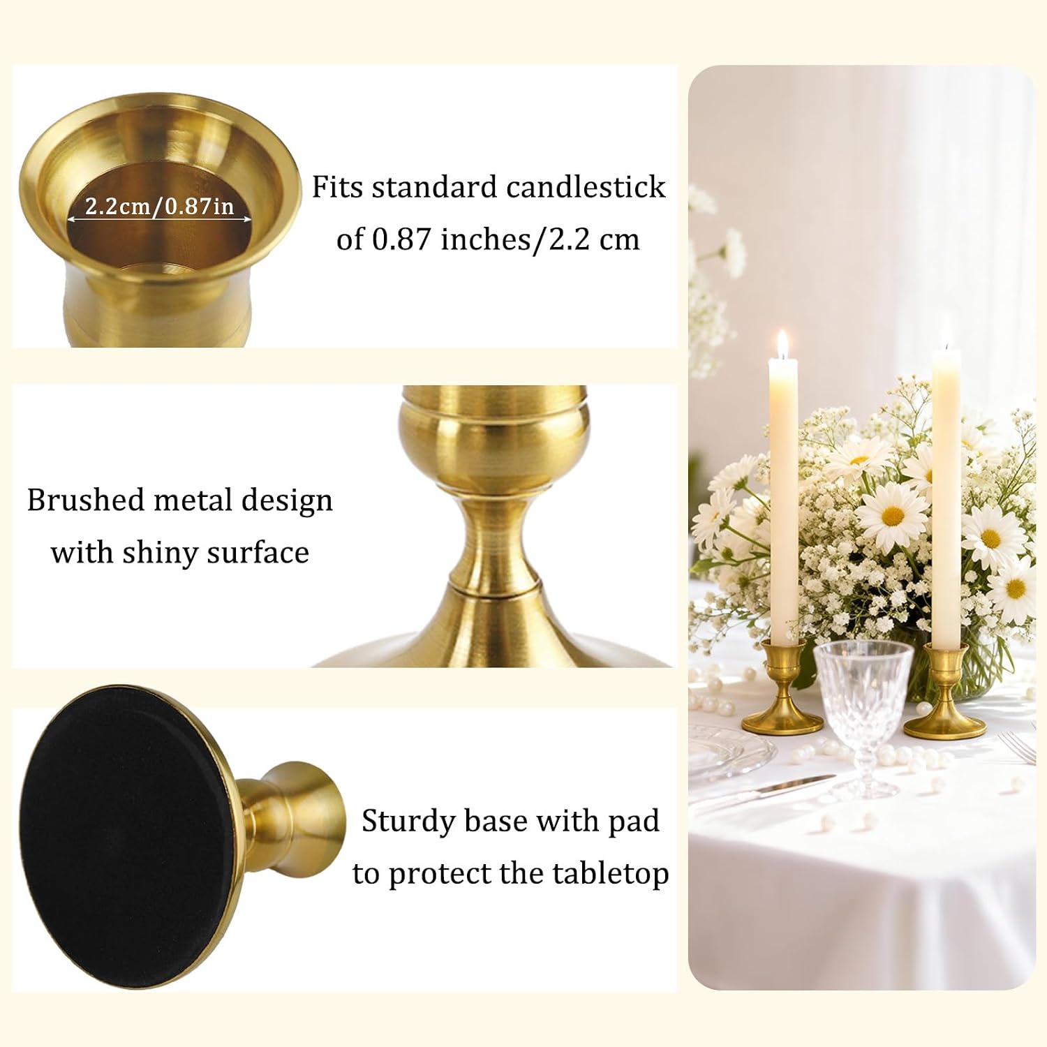 6PCS Brass Gold Candlestick Holders Set, Small Decorative Candle Holders for Taper Candles, Vintage Metal Candlestick Holders for Dinning Table Mantel Home Wedding Party Decor