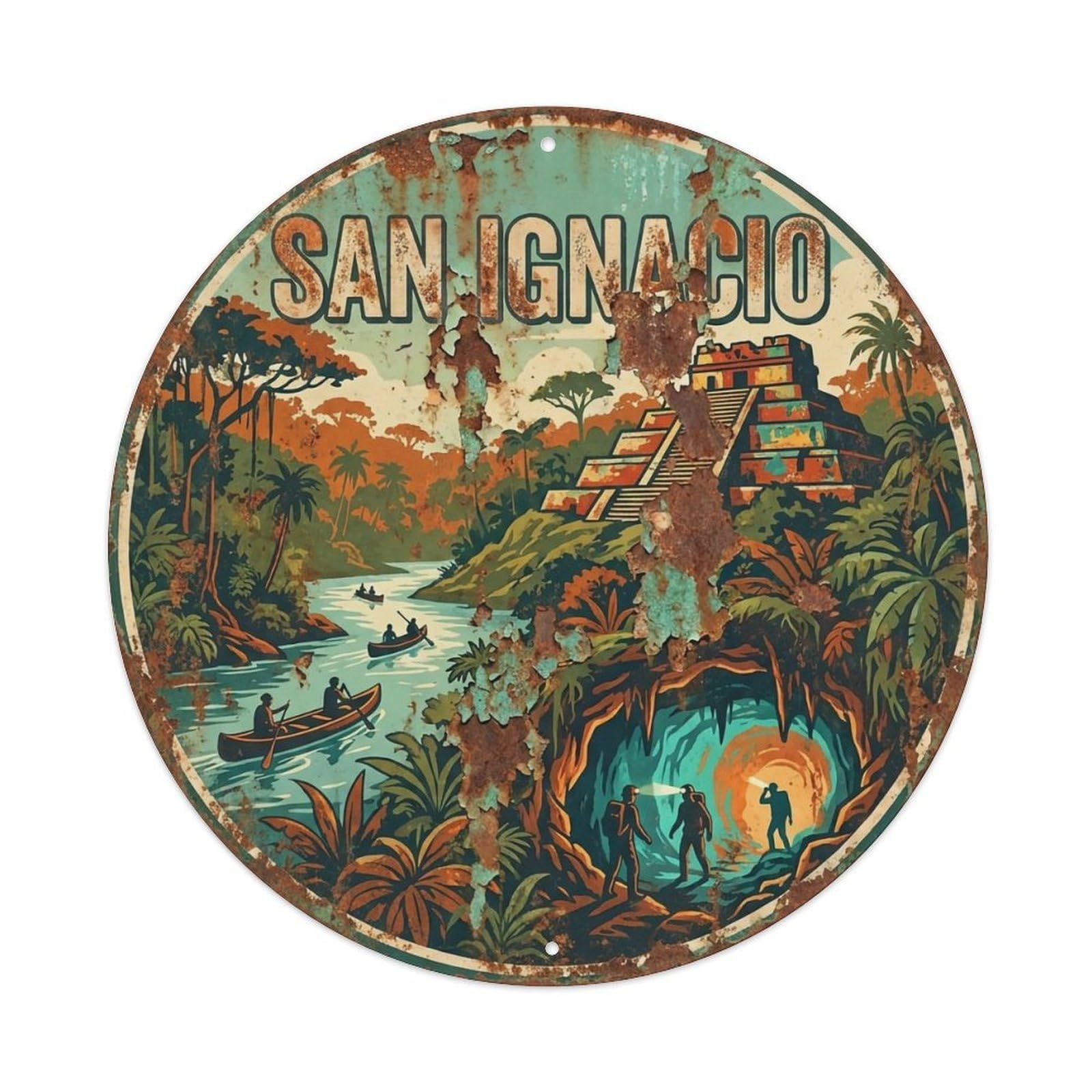Travel Retro Belize San Ignacio Vintage Metal Tin Sign Plaque Wall Decor for Cafe, Club Bar, Office, Garden Metal Poster 8x8Inch