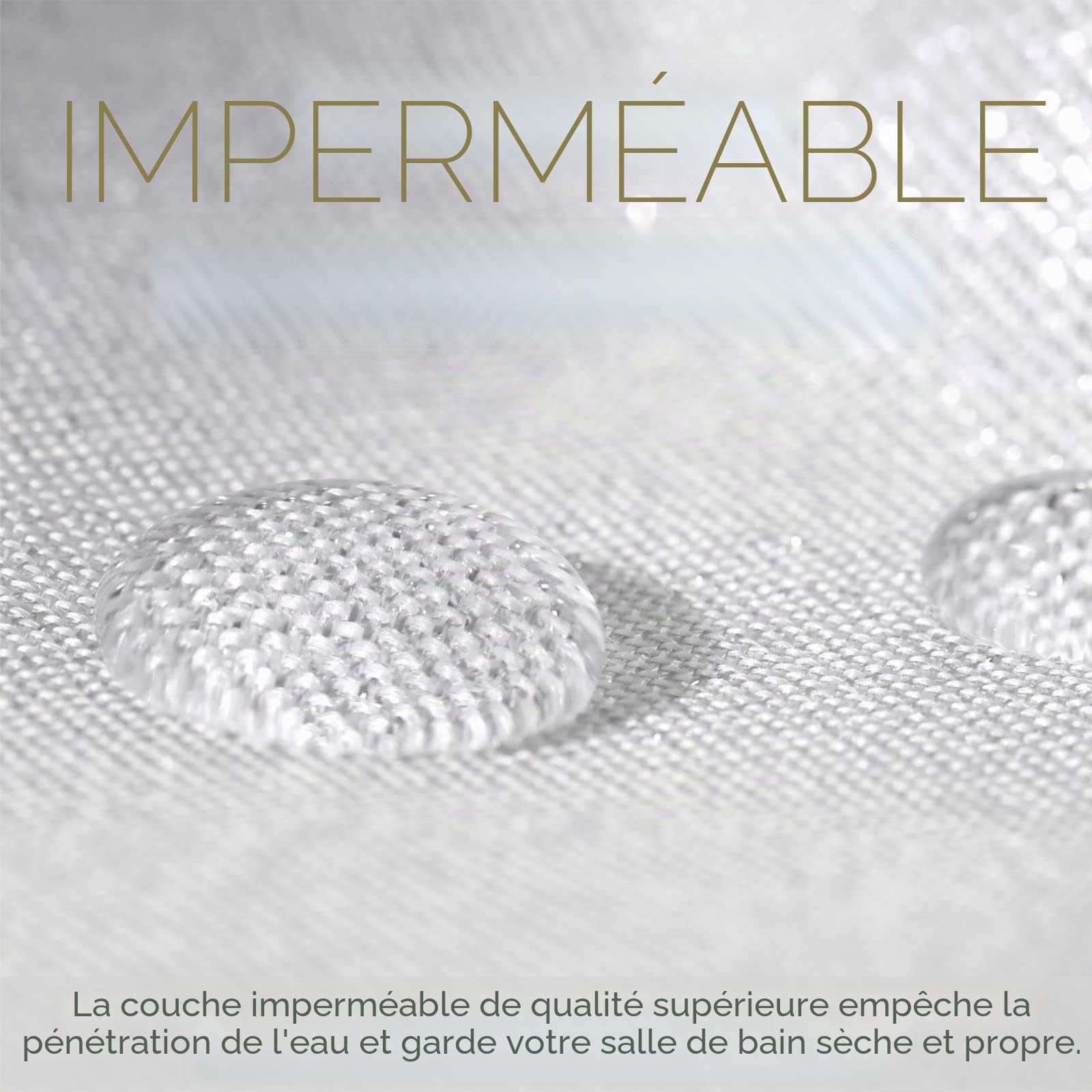 Rideaux de Douche à Paillettes Argent Blanc, Imperméables Lavables200Lx183W