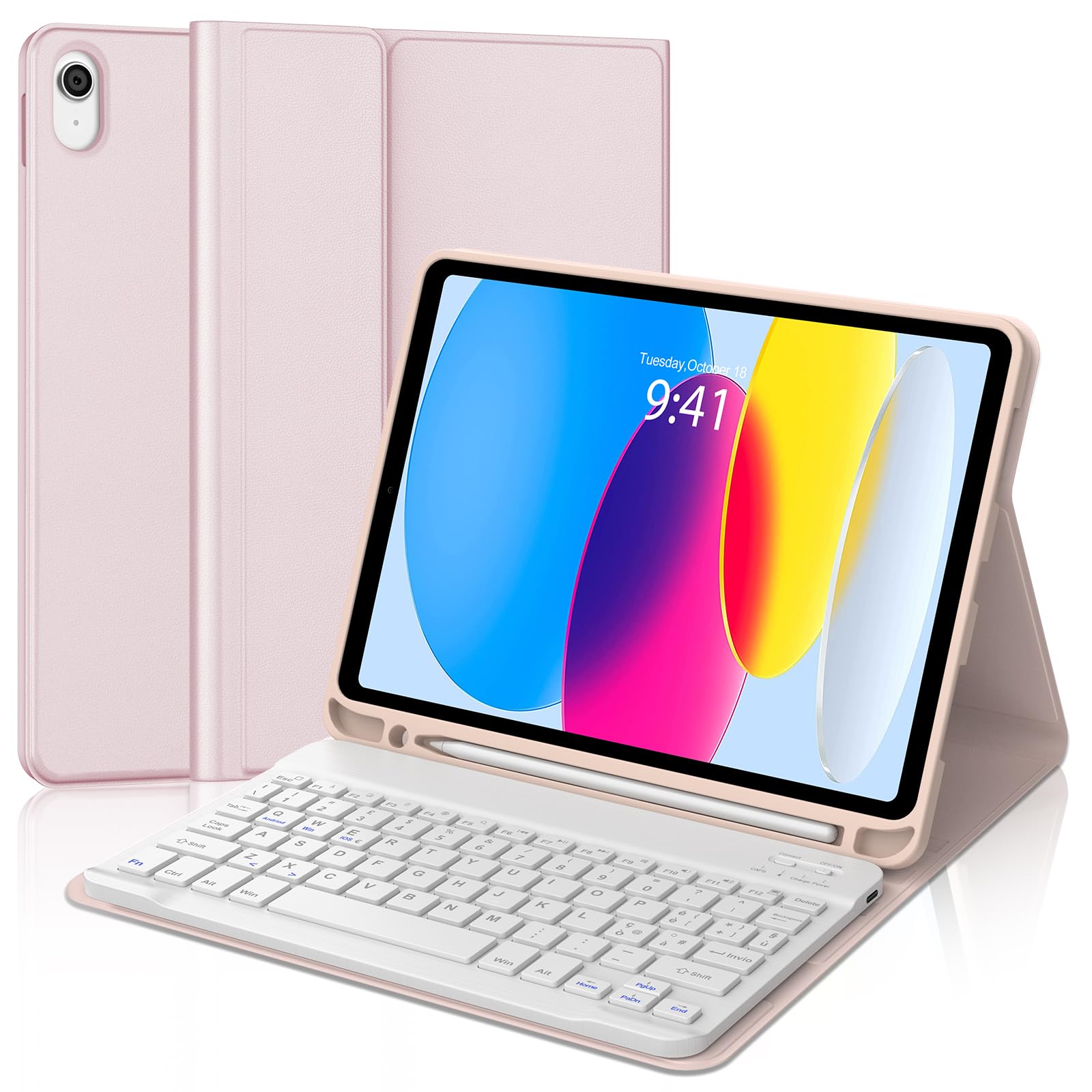 Occtingkind Per iPad A16 11 Gen 11" (2025) Cover Tastiera Italiana | Cover per iPad A16 - Custodia Magnetica Rimovibile Bluetooth Keyboard, Lunga autonomia, Rosa
