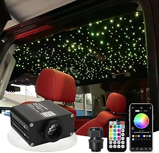 AMKI RGBW 16W Starlight Headliner Kits 550pcs*0.03in*9.8ft Cables Twinkle + Music Mode APP Remote Sound Control Fiber Optic Light for Car Home Star Ceiling Light Kit