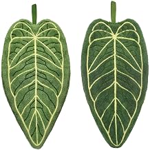 Leaf-Shaped Small Hand Towels with Hanging Loop, 2 Pc Hand Towels for Bathroom, Kitchen, Shower, Soft and Highly Absorbent, Machine Washable Towel Fast Drying