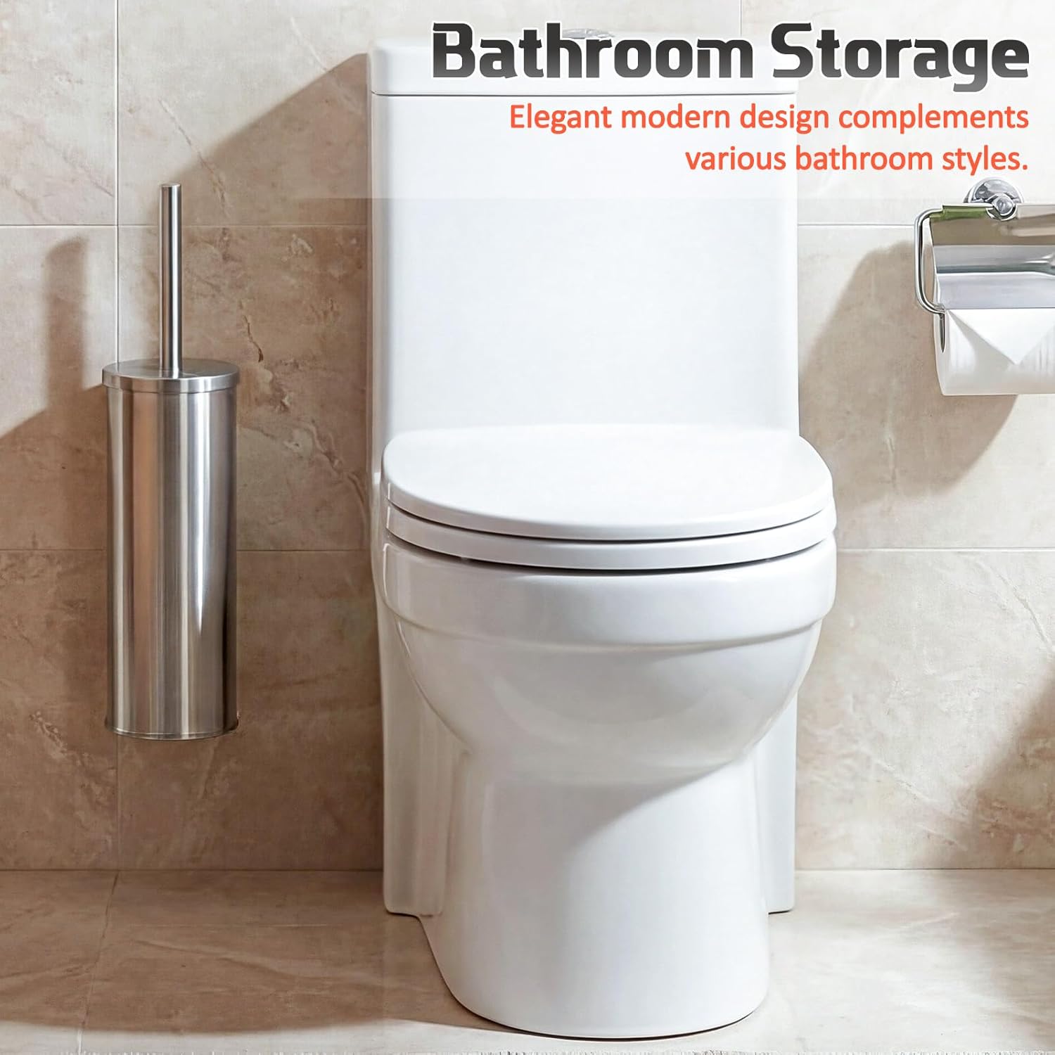 6 Pack Toilet Brush and Holder Set 15 Inch Stainless Steel Toilet Brush, Straight Tube Hanging Type with Wall Mount Base, Bathroom Floor Drip Drainage, Ergonomic, Elegant and Durable