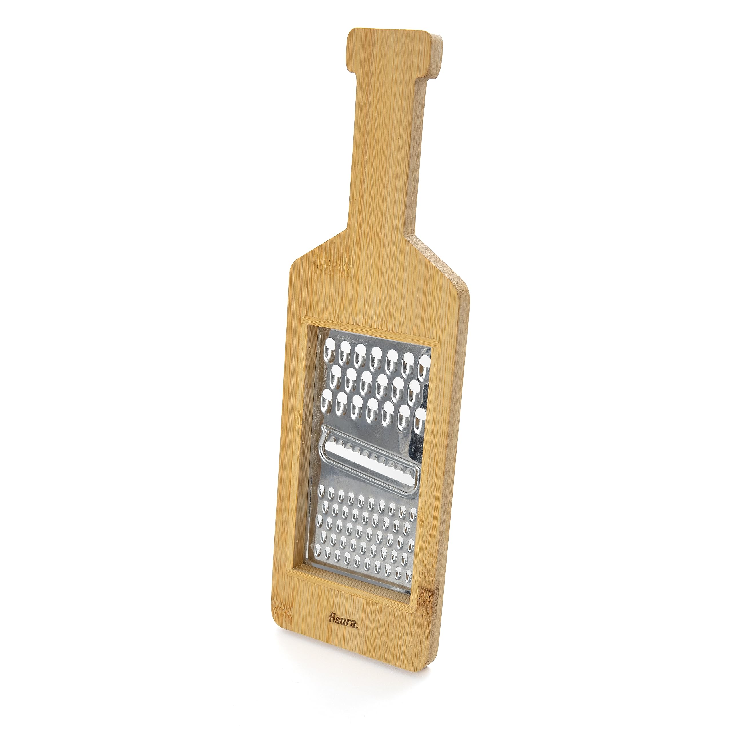 Fisura - Original Cheese Grater. Vegetable Grater. Wine Bottle Grater. Citrus Grater. Stainless Steel Wooden Grater. Measurements: 9,5 centimetres x 30 centimetres.