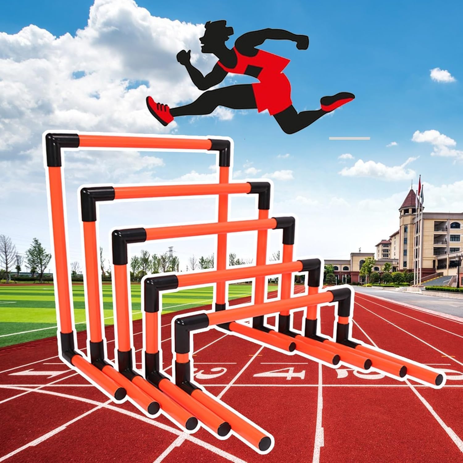 Adjustable Speed Agility Hurdles Set-5 Height PVC Training Hurdles for Soccer,Track & Field Drills,Sports Equipment with Non-Slip Base Football,Agility Ladder Accessories, Red