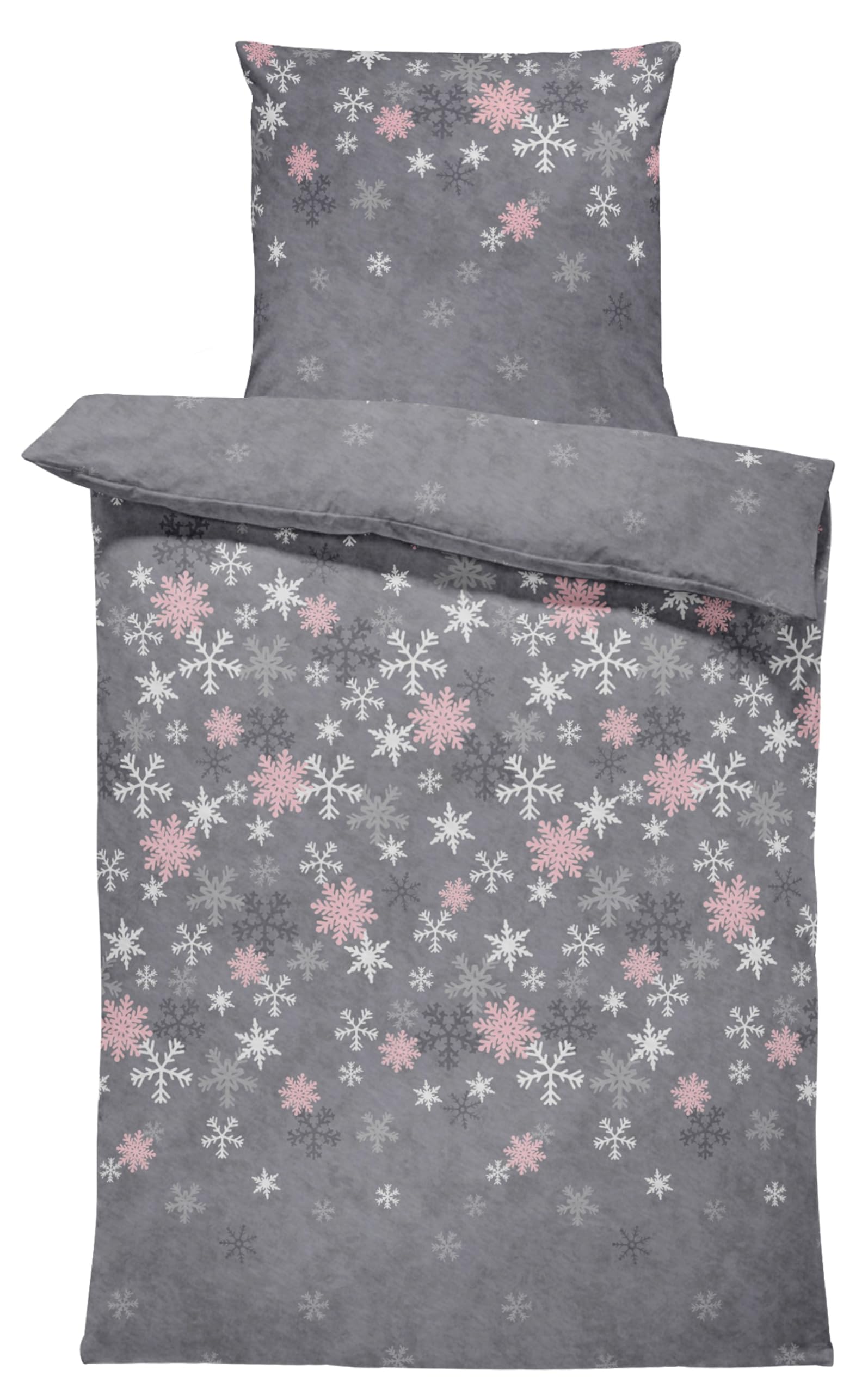 Leonado Vicenti Winter Bettwäsche Thermo Fleece Flausch Kuschelig Warme Garnitur Bettbezüge Set, Größe:4 teilig 135x200 cm, Farbe:Kristall grau