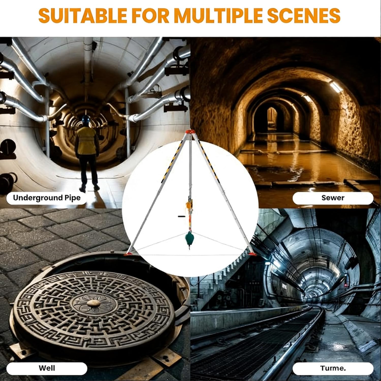 Confined Space Tripod Kit, 3000 Lbs Winch, Heavy Duty Rescue Tripod Hoist with 98' Cable, Adjustable 8' Legs, 33' Fall Protection, Safety Harness for Well, Storage Tank & Industrial Sites