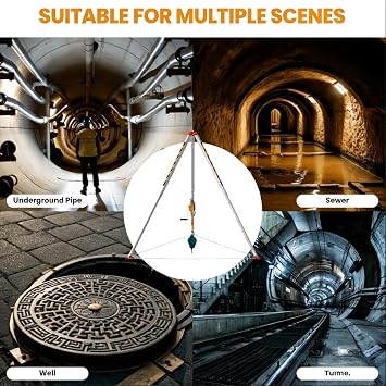 Confined Space Tripod Kit, 3000 Lbs Winch, Heavy Duty Rescue Tripod Hoist with 98' Cable, Adjustable 8' Legs, 33' Fall Protection, Safety Harness for Well, Storage Tank & Industrial Sites