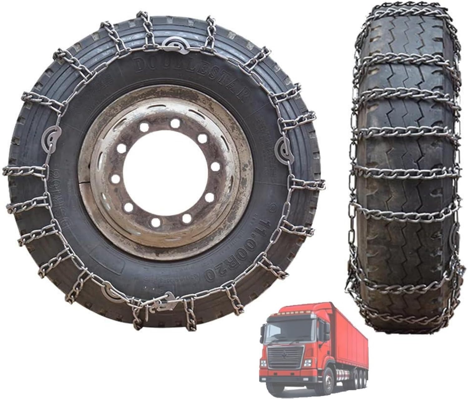 2pcs 9mm Snow Chains for Trucks & SUVs – Reinforced Anti-Skid Chains –Easy On and Off for Ice Snow & Sand 7.50-16 2pcs 8.25-16