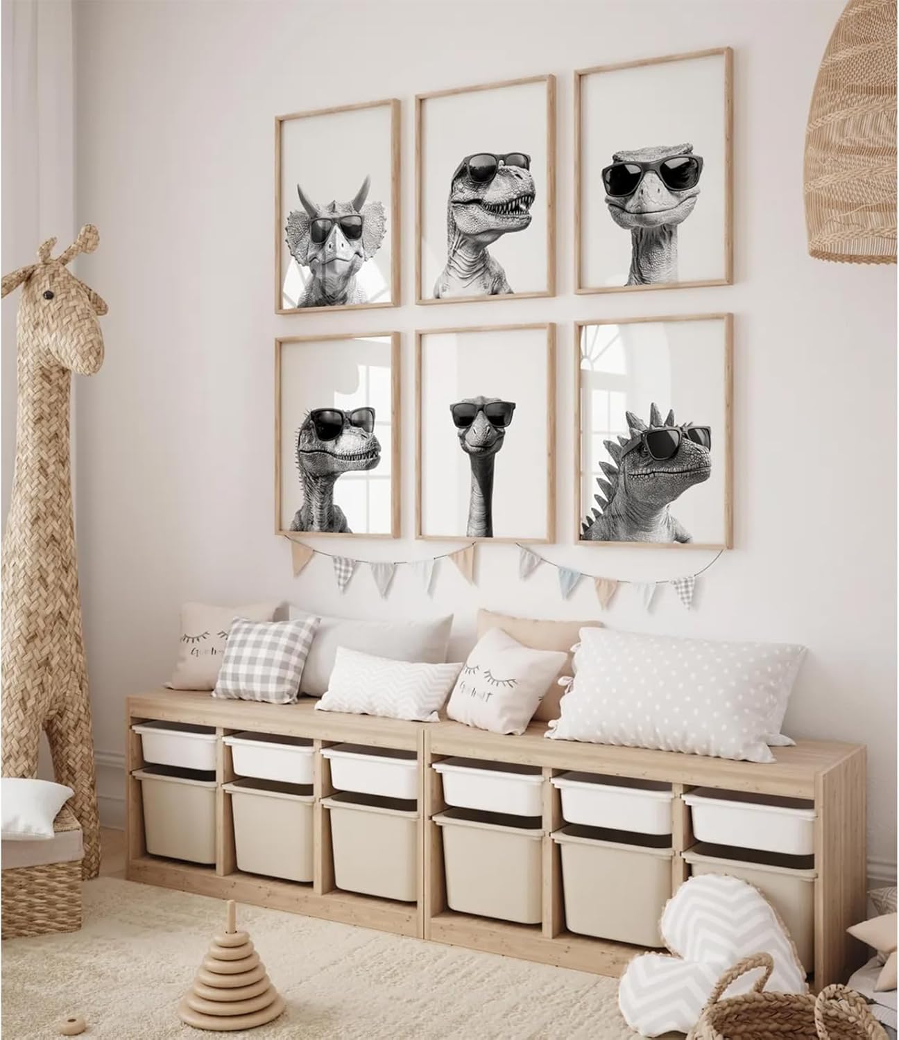 Youillne Dinosaur Nursery Wall Decor Baby Boy Room Wall Art Kids Canvas Pictures Realistic Dinosaur Poster Toddler Dino Art Nursery Artwork Set of 6 for Boys Room Bedroom 12x16 Inch Unframed