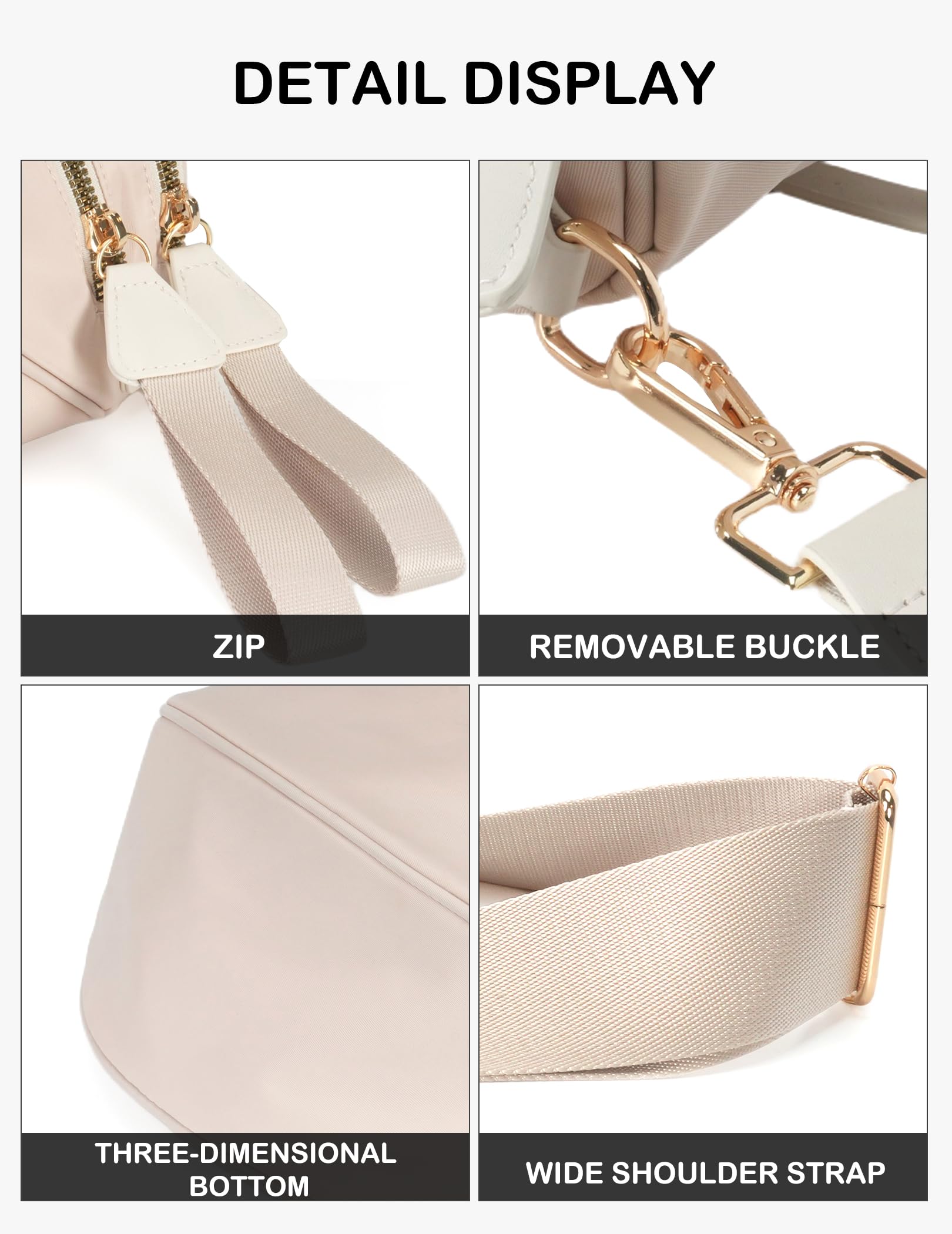 FEIBOON Spacious Nylon Crossbody Bag Bum Bag Handbags Wallets Purses Trendy Shoulder Bag for Women (beige) view 7