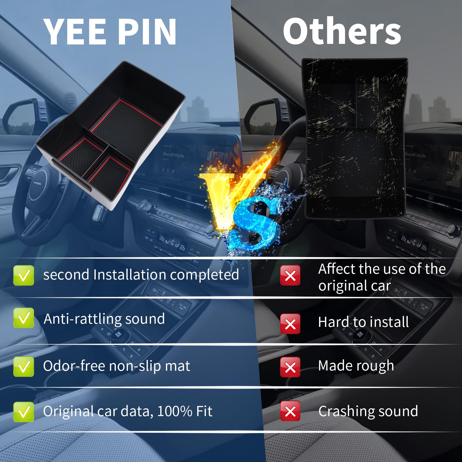 YEE PIN Kona 2024 - Scatola Portaoggetti Compatibile Con Hyundai Kona SX2 Hybird PHEV 2024 2025 Per Bracciolo, Organizer Per Console Centrale Con
